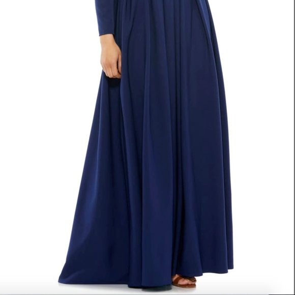 MAC DUGGAL EMPIRE WAIST LONG SLEEVE PLEATED V-NECK GOWN sz 14 - Picture 4 of 5